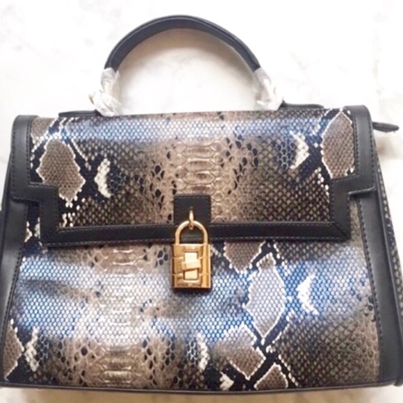 Black Faux Snakeskin Satchel - Picture 5 of 5